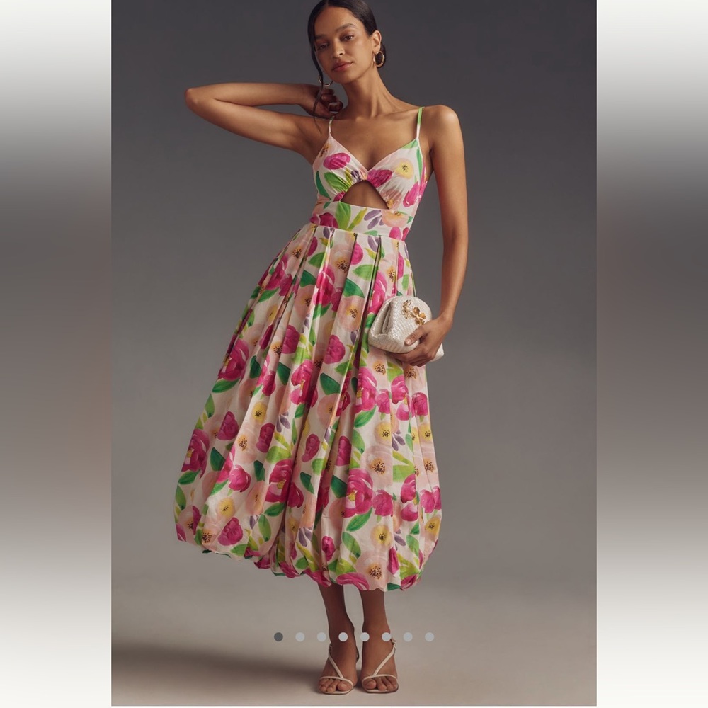 NWT Anthropologie Hutch V neck cutout bubble hem midi floral dress size XS